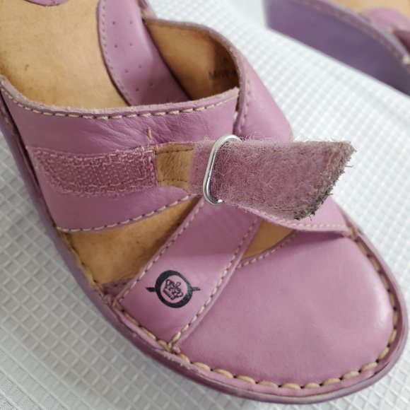 Born Handcrafted Footwear Size 8/39 Leather Wedge Sandals Heels Straps Purple - Picture 14 of 16